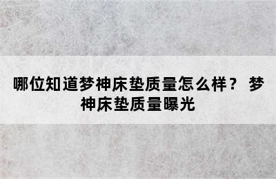 哪位知道梦神床垫质量怎么样？ 梦神床垫质量曝光